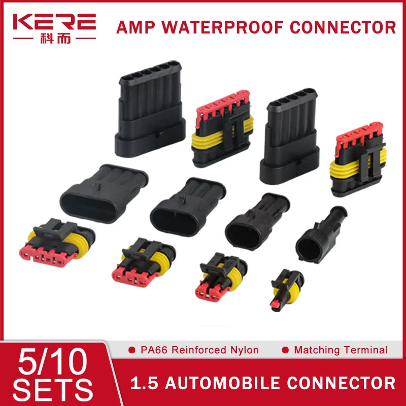 

20/50/100Sets 1.5 Series AMP Automobile Connectors 1/2/3/4/5/6 Pin Super Seal Waterproof Electrical Wire Connector PA66 Nylon