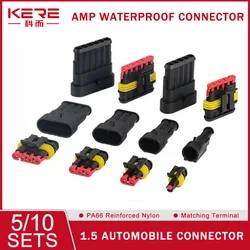 20/50/100Sets 1.5 Series AMP Automobile Connectors 1/2/3/4/5/6 Pin Super Seal Waterproof  Electrical Wire Connector PA66 Nylon