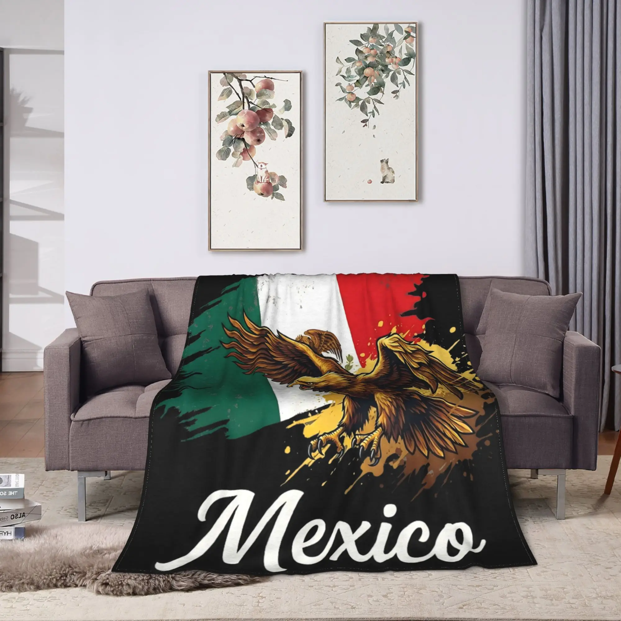 Mexican Flag Eagle National Symbol Plush Blanket Girls Boys  Flannel Throw Blanket For Couch Bed Super Soft Quality Gift Idea