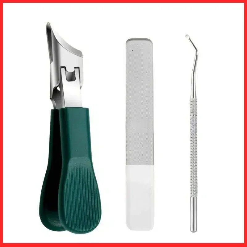 No More Struggling with Thick Nails! 3-Piece Green Eagle Beak Nail Clipper Set: Effortless Cut + Safe Ingrown Lift + Nail File