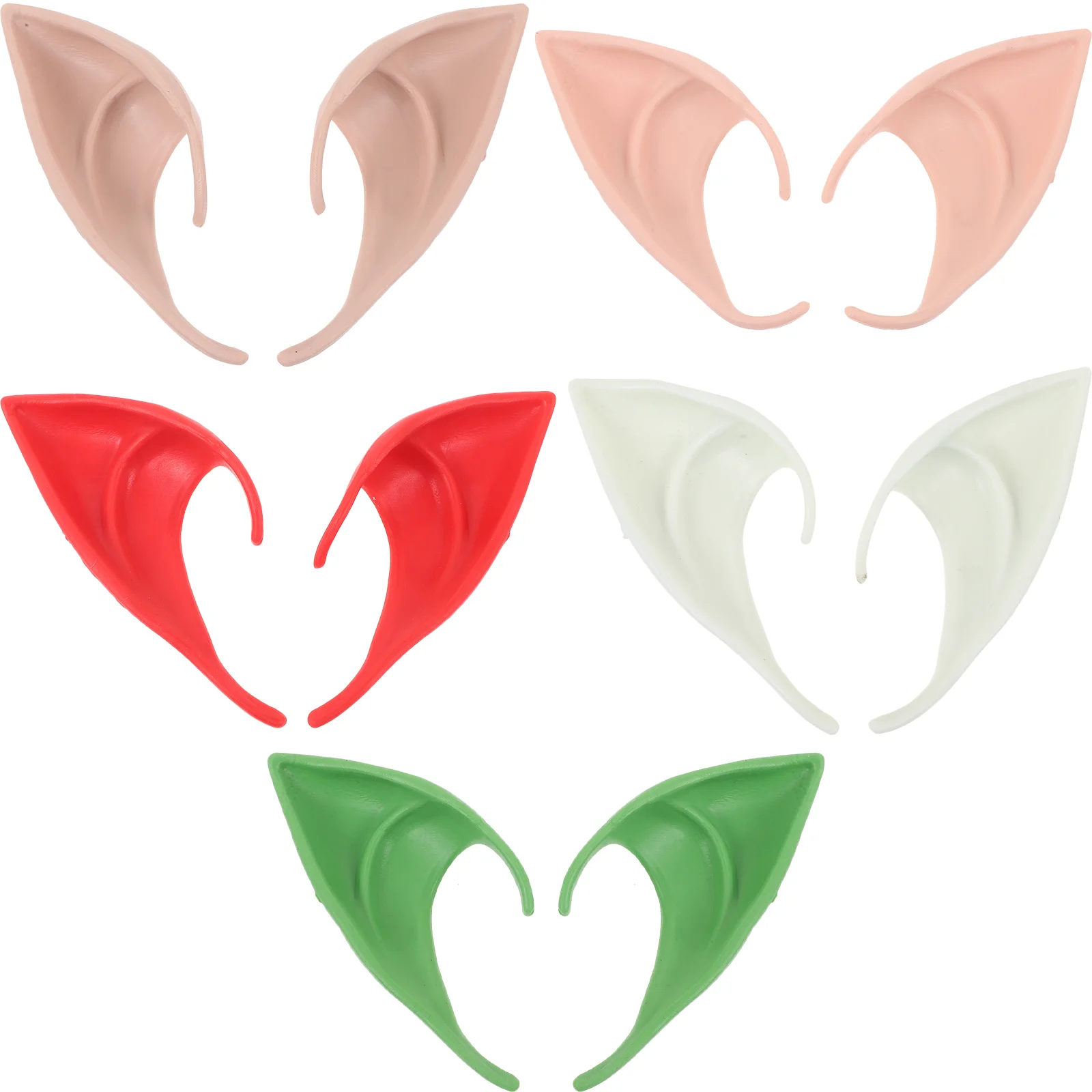 5 Pairs Exquisite Halloween Cosplay Props Latex Ears Shaped Decoration Role Play Costume Cosplay Outfit (White, Green, Red,