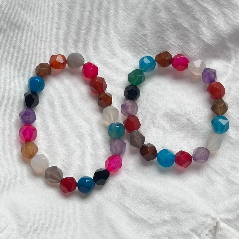 1pcs 18cm 19cm Colorful Faceted Agate Stone Beaded Charm Bracelet Handmade Wristband Gifts Women Girl Jewelry