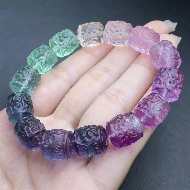 Natural Color Fluorite Mosaic Bucket Bead Bracelet Crystal Smooth Round Beads For Jewelry Making Holiday Gift 1PCS 11×12.5mm