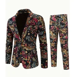 Plus Size 2-Piece Mens Colorful Lapel Suit Set Business Casual Wear with Long Sleeves Fake Pockets for All Seasons and Occasions