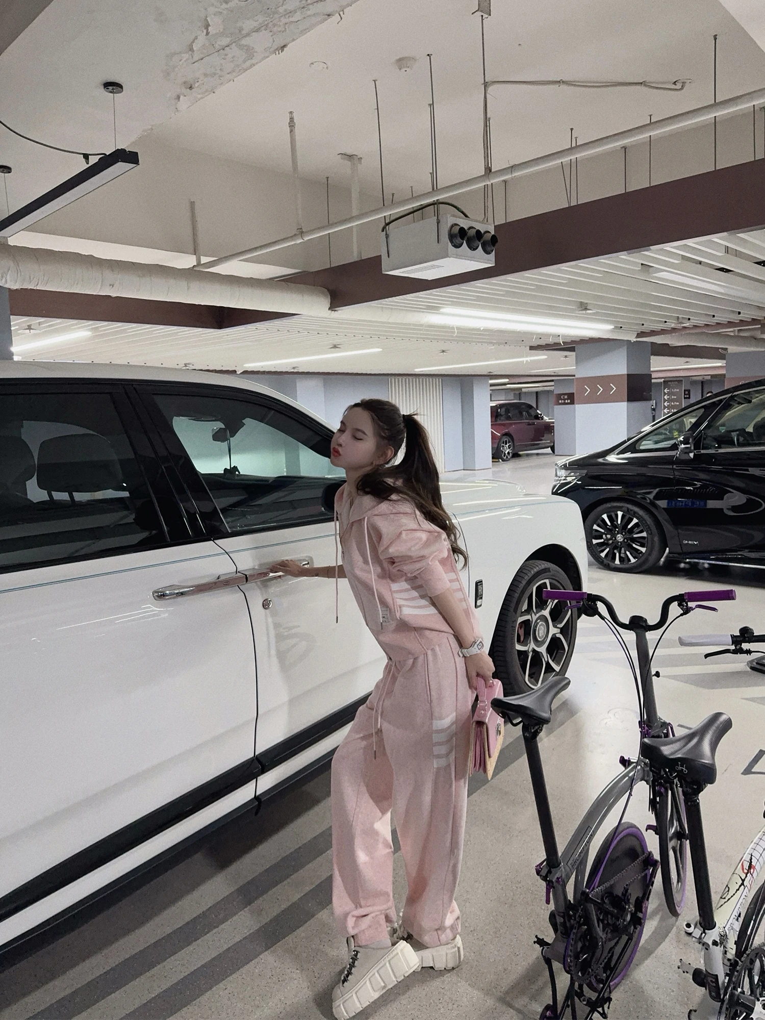 

Pink Hoodie And Pants Set Women's Casual Fleece Lined Loose Fit Hooded Open Cardigan Trousers Two Piece Set Autumn Winter