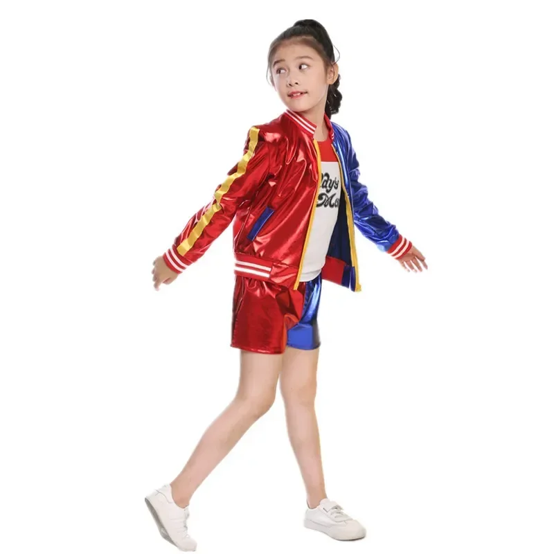 Kids Girls Harley Cosplay Costumes  Top T-shirt Jacket Wigs Anime Cosplay Uniforms Halloween view 3