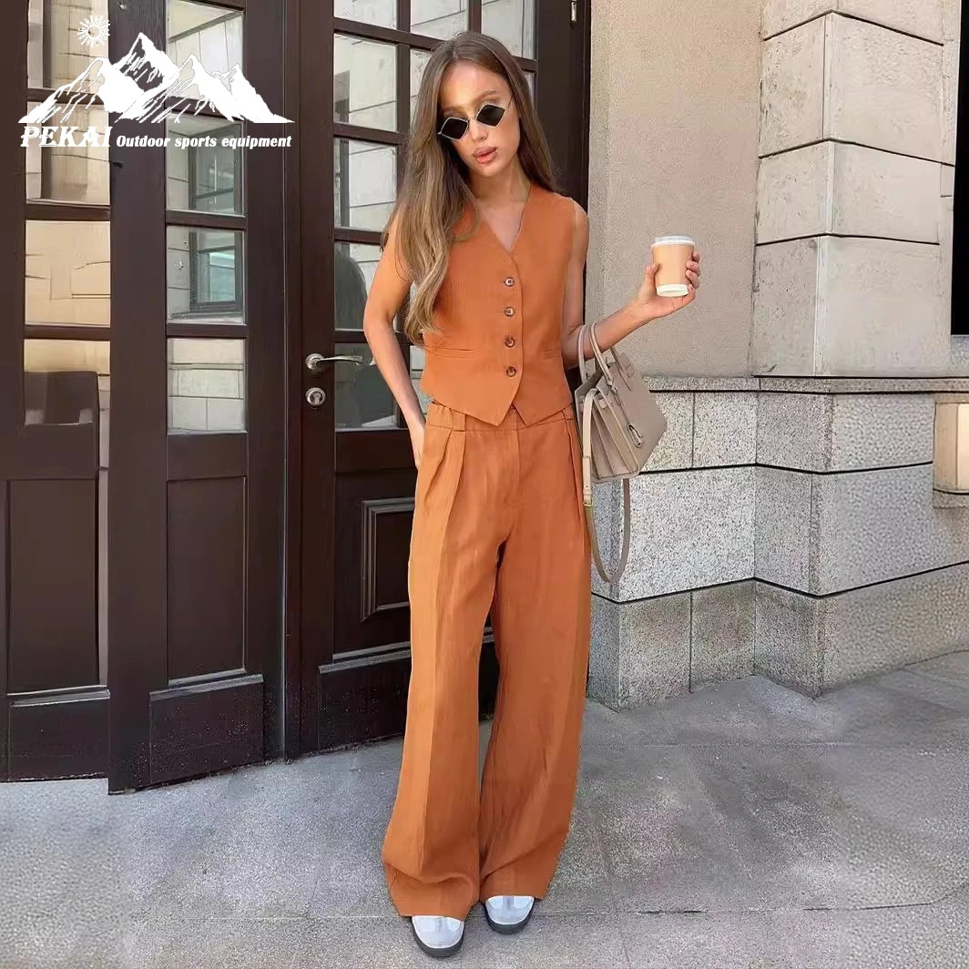 조끼 캐주얼 바지 세트 유럽 및 미국 2025 봄/여름 신상 여성 패션 민소매 조끼 로우 웨이스트 바지 세트