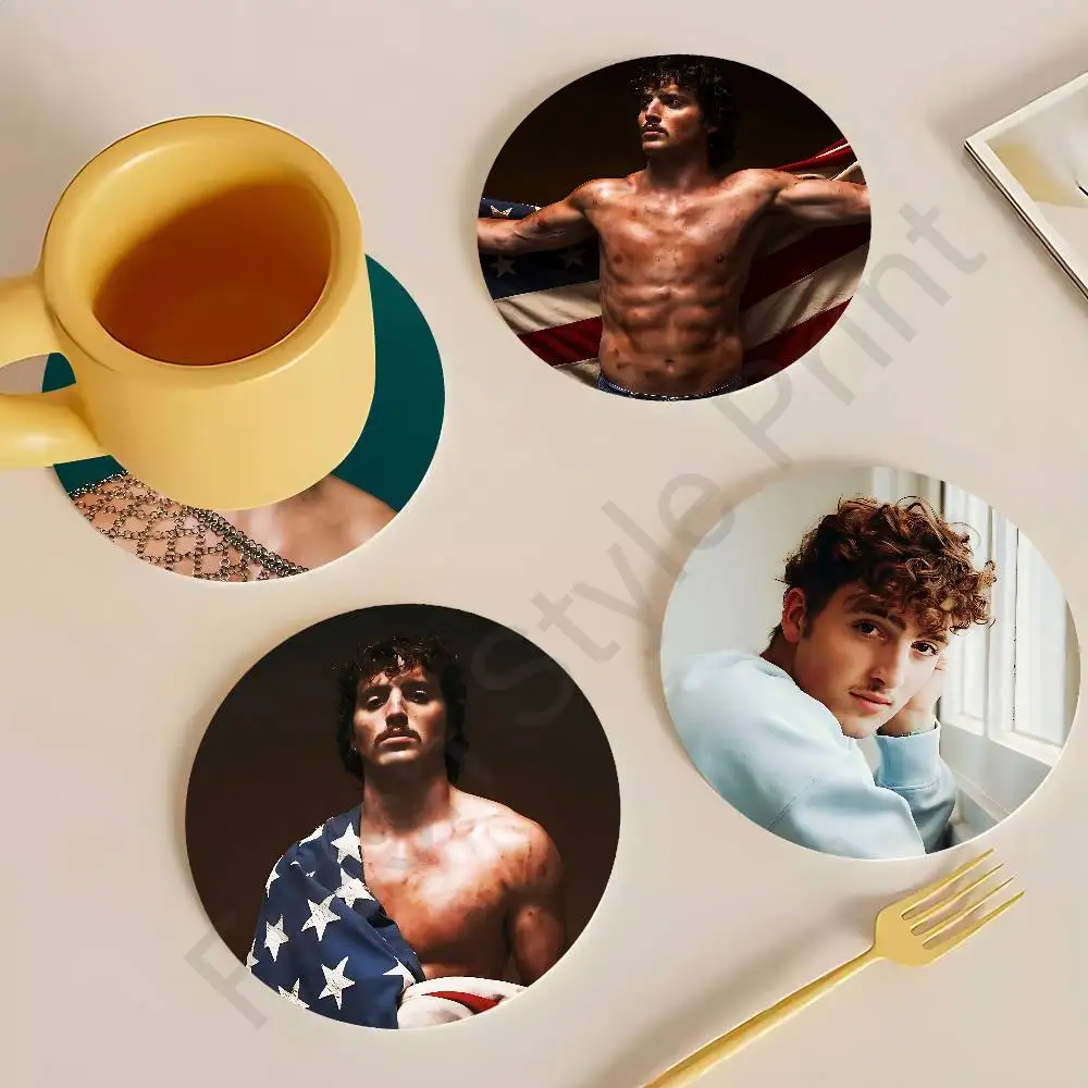 

B-Benson B-Boone American Heart Heat Resistant Round Wooden Coasters Non-slip Drink Cafe Decoration 2D Flat Color Print Coasters