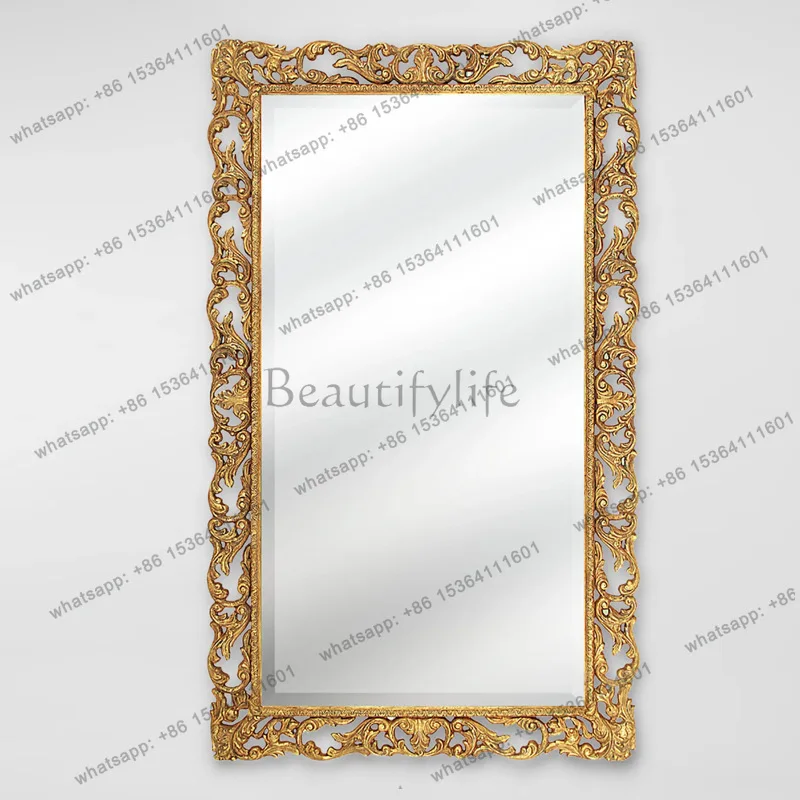 French gold carved rectangular decorative mirror retro light luxury makeup mirror wall-mounted