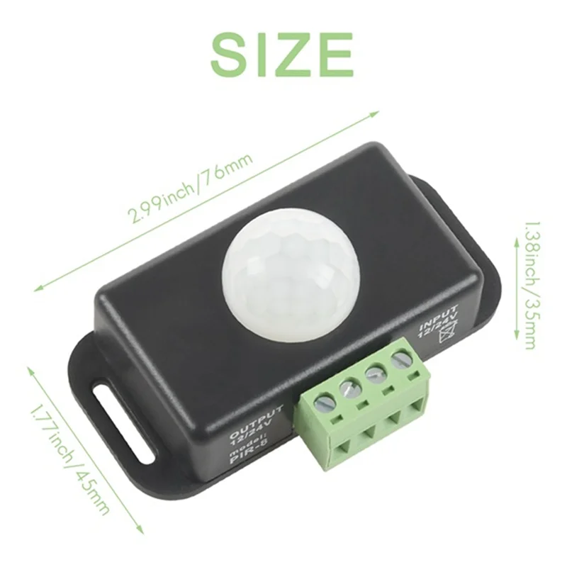 A68Z Sakelar Sensor Gerak PIR Dapat Disesuaikan Otomatis Modul Sakelar Lampu Detektor Inframerah IR DC 12 24V 8A untuk Strip LED