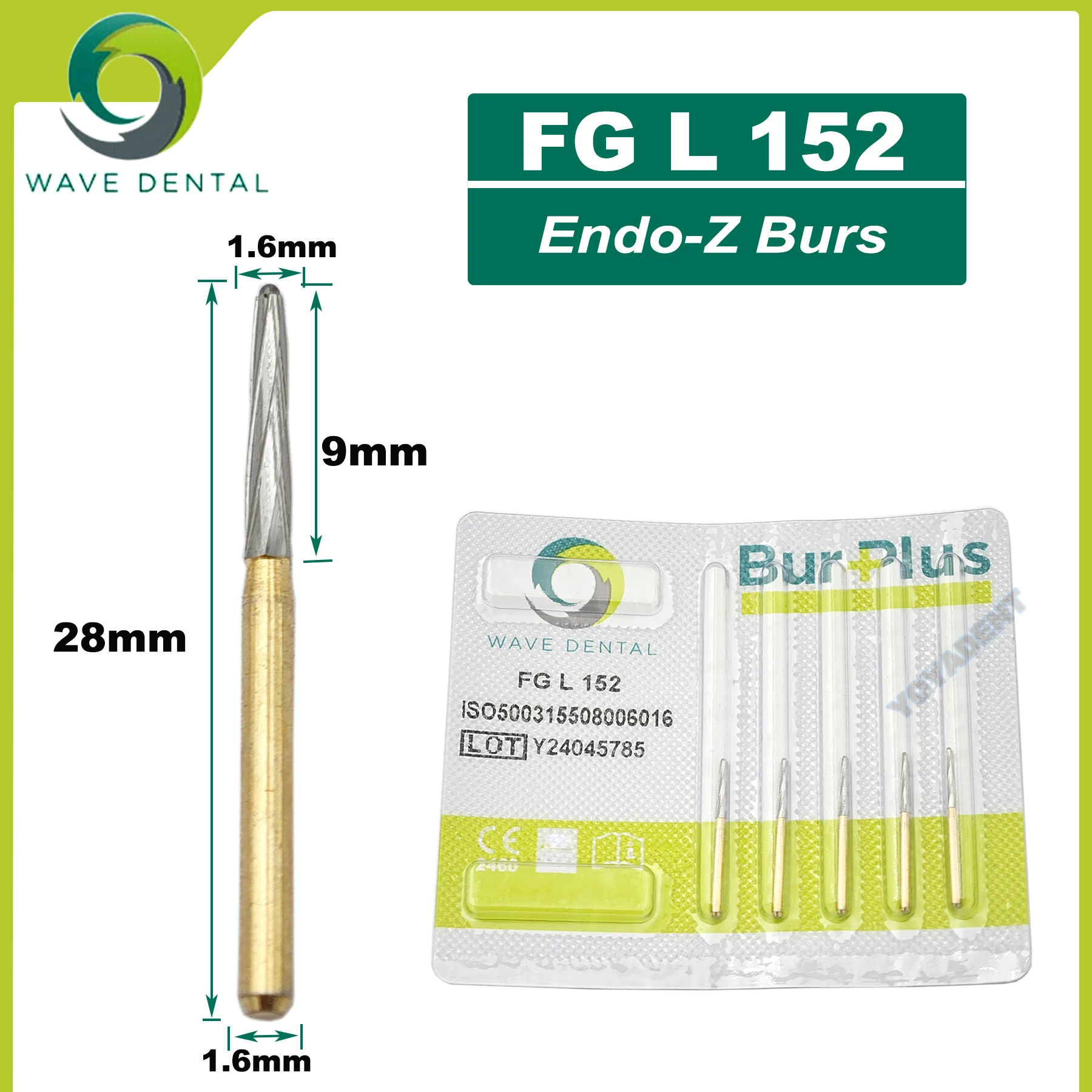PRIMA WAVE Dental Tungsten Carbide Burs Endo-Z/zekrya Burs Dental Extraction Bur FG 1.6mm For High Speed Handpiece 5Pcs/Pack