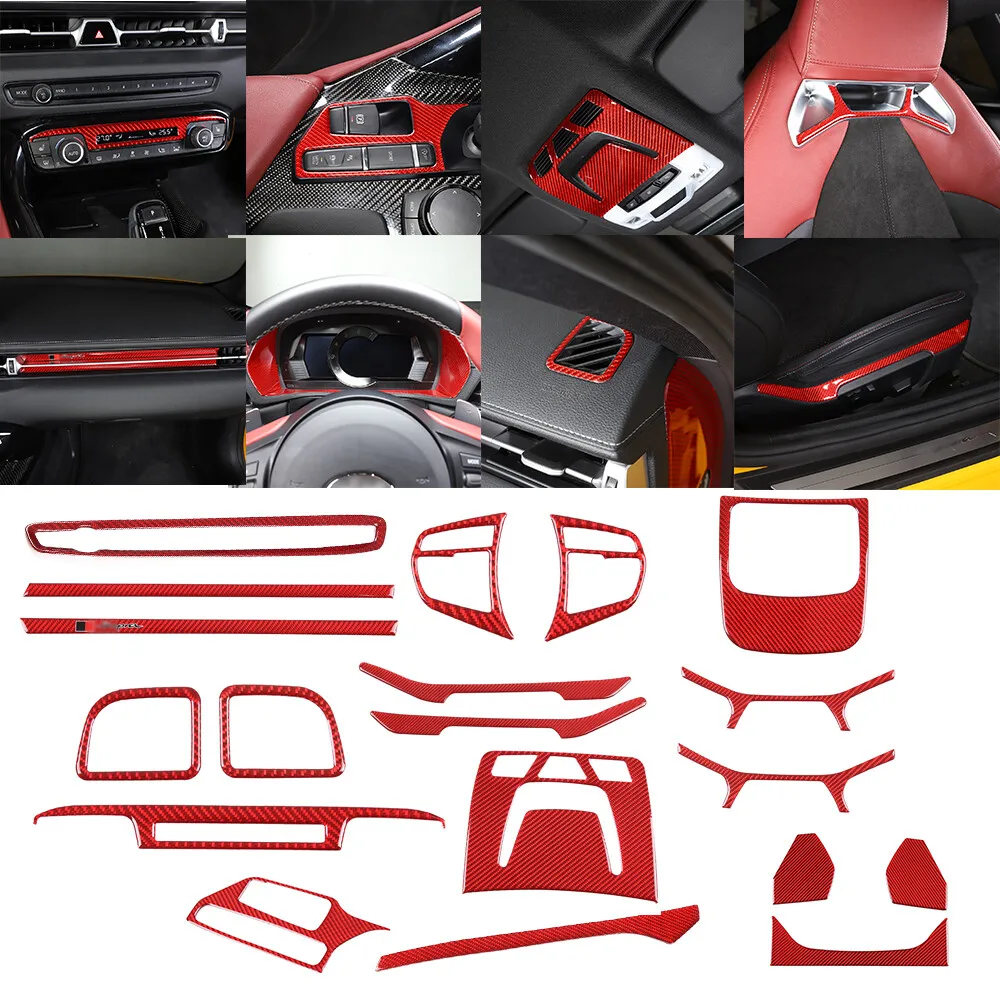 

Red Soft Carbon Fiber Car Interior Center Console Gear Panel Trim Door Decorative Sticker For Toyota Supra A90 MK5 20219-2026