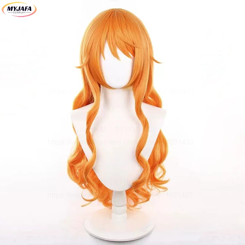 High Quality Nami Cosplay Wig 75cm Curly Wavy And Short Orange Heat Resistant Synthetic Hair Party Anime Nami Wigs + Wig Cap