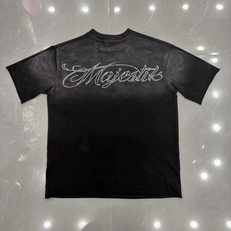 Men Retro American Casual Short Sleeved Tops Riding Earth Pattern Logo Hot Stamping Print Majestik T-shirts