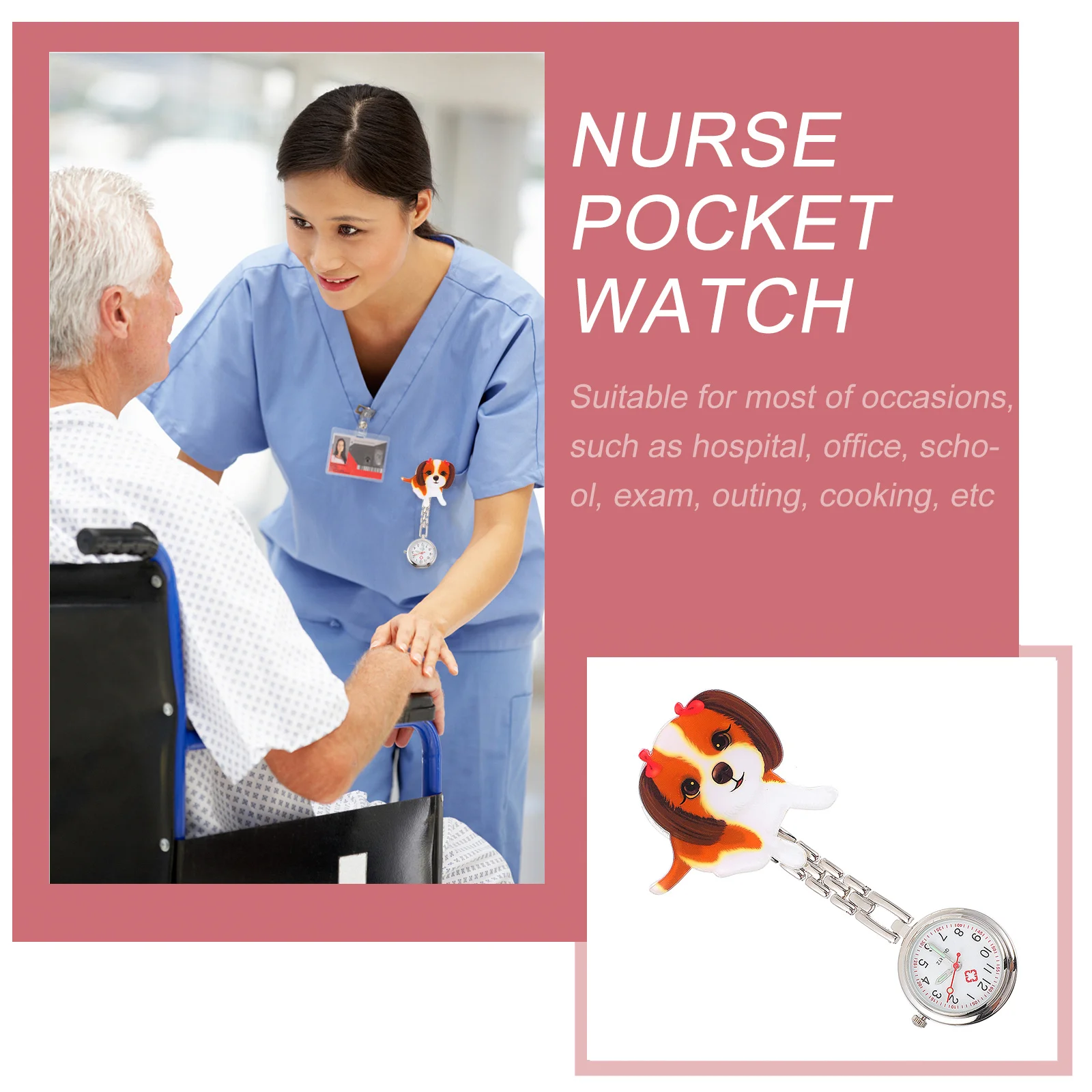 

1Set Exam Hanging Pocket Watch Little Dog Cartoon Nurse Chest Watch Lightweight Secure Clip Medical Nursing Timer