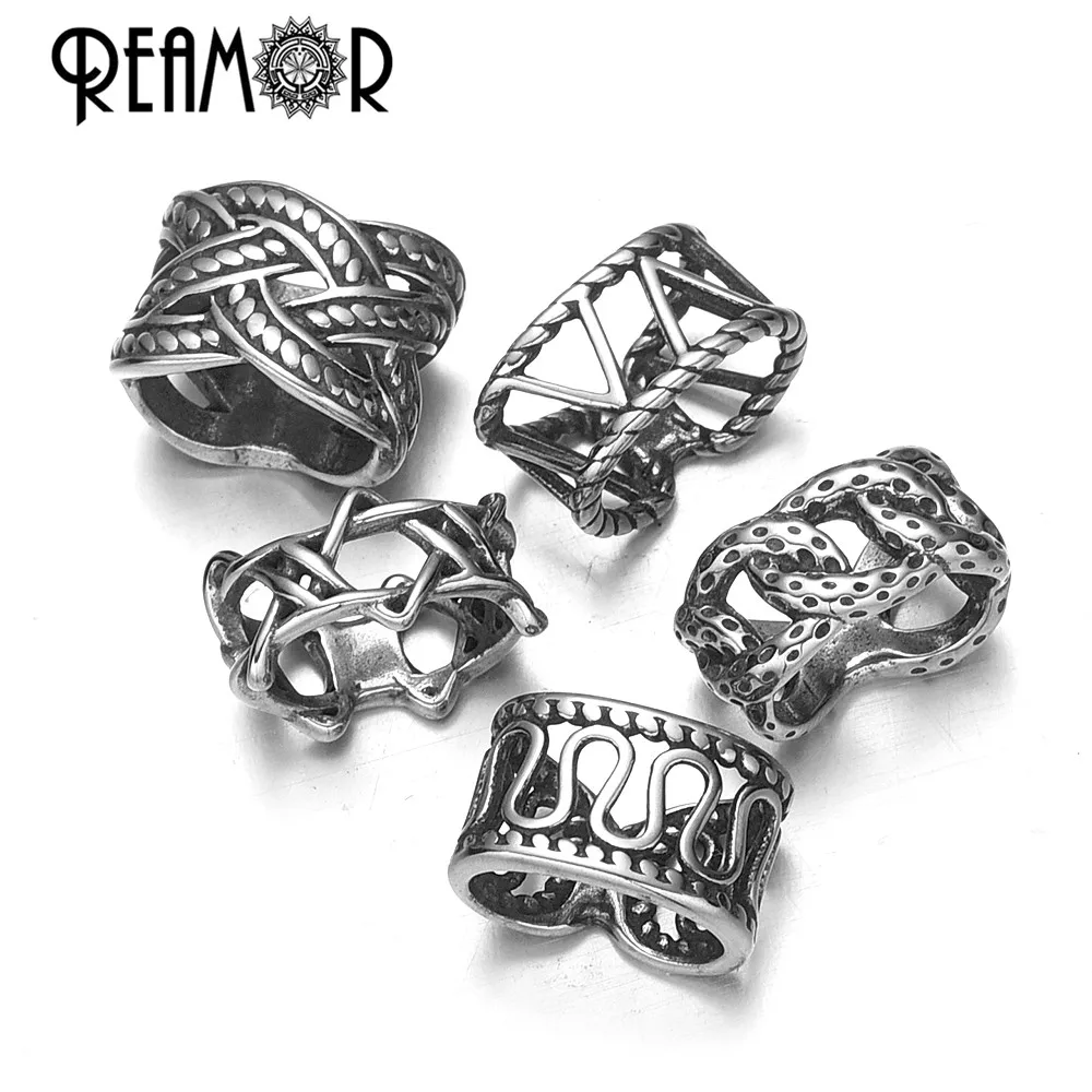 REAMOR Stainless Steel Slider Beads Hole 10x5mm Hollow Spacer Beads For Flat Leather Bracelet Jewelry Making DIY Accessories