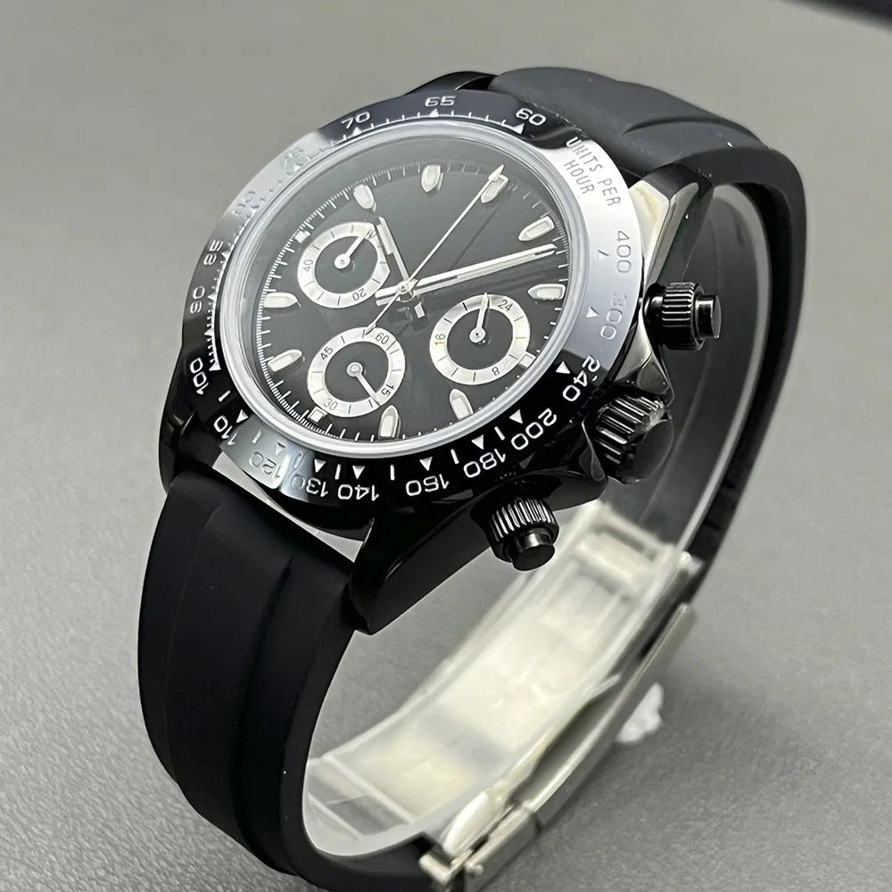 

Мужские наручные часы 39 мм, черный многоцветный циферблат, кварцевый хронограф из нержавеющей стали, сапфировый механизм VK63, стальной синий диаметр