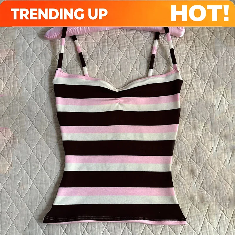 Women's Sweetheart Neck Striped Cami Top Y2K Sleeveless Slim Fit Summer Tank Top For Going Out