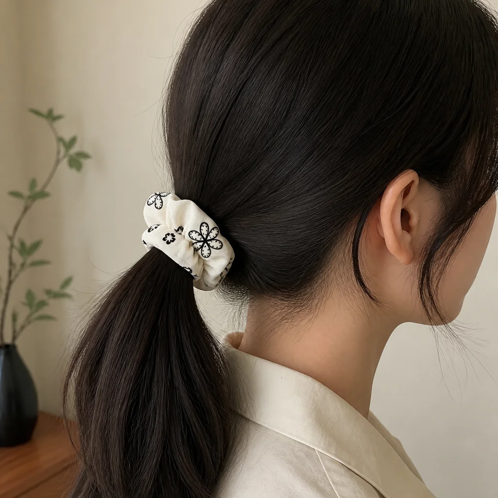 XYPP-81 Handmade Pattern Single-Layer Scrunchie Handmade Elastic Hair Tie for Ponytail and Bun, Soft Gathered Hair