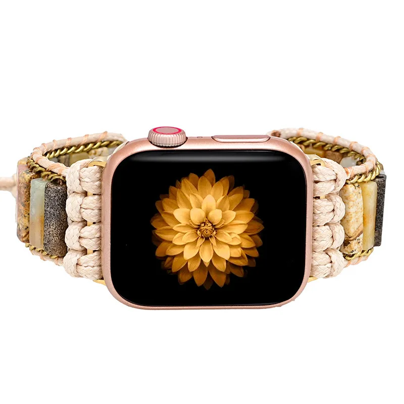 Painted Stone and Amazonite Energy Watch Band for Applewatch Amazon Stone Woven Watch band Boho Bracelet