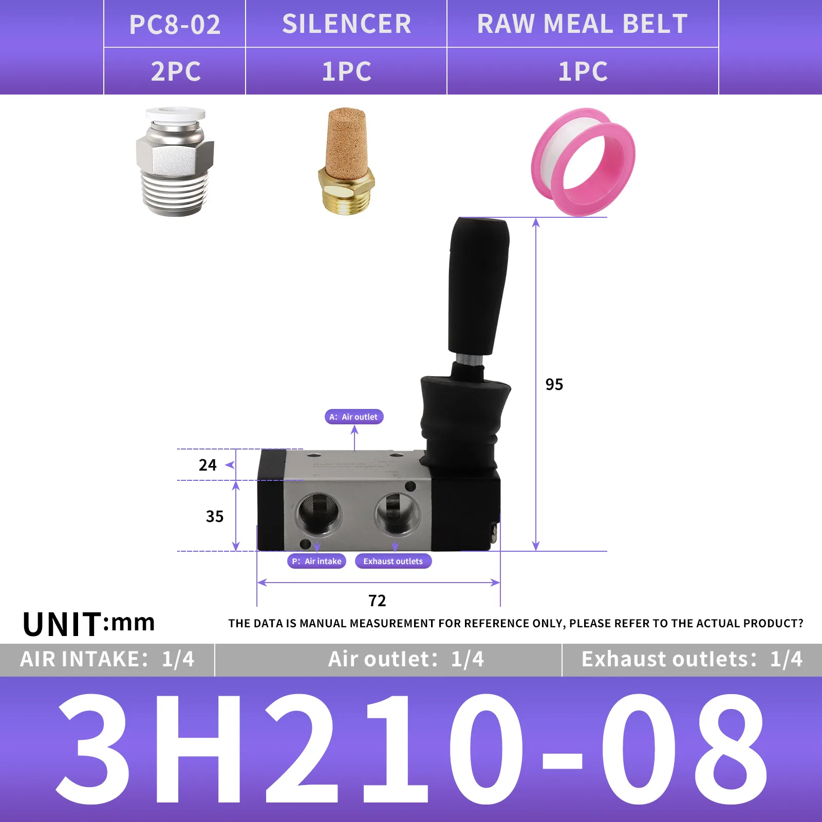 3H210-08 1/4 "3Way 2 موقف الهواء اليد رافعة تعمل صمام هوائي الملف اللولبي صمام التحكم اليدوي دفع سحب #1
