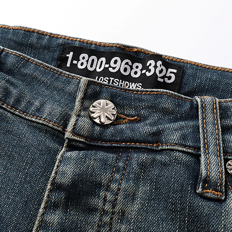 هاي ستريت ارتداء خارج شخصية ريترو LOSTSHDWS جينز متوهج مجهول السراويل الثقيلة التطريز طباعة Lostshdws الدنيم السراويل