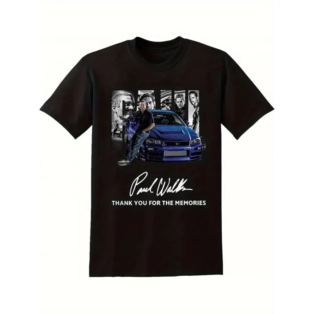 Retro Paul Walker Tribute Pure Cotton Shirt Street Style Soft Unisex Printed Pattern T-shirt Fan Gift Casual Street Wear T-shirt