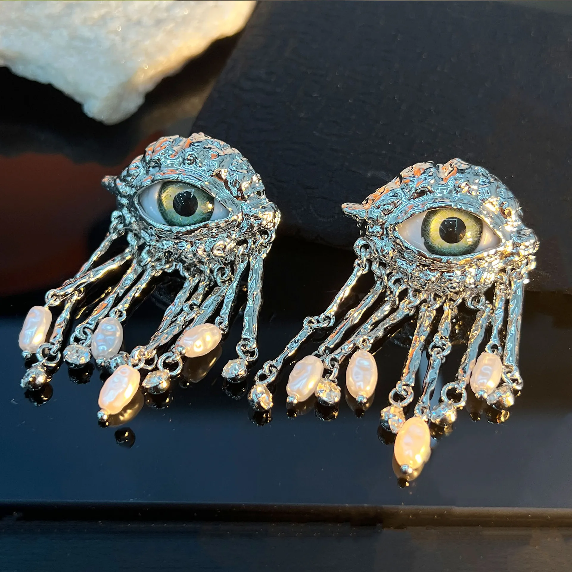 Vintage Evil Eye Tassel Pearl Earrings, Fashion Designer High‑End Personalized Elegant Earrings For Women Exquisite Party Jewelr