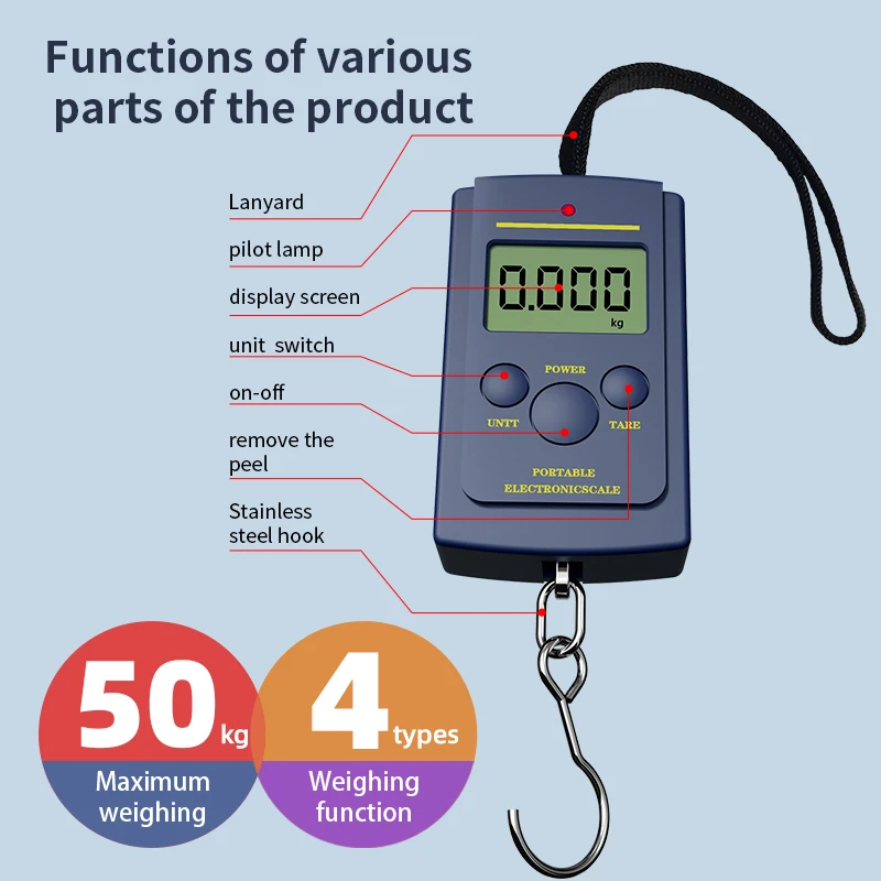 다기능 미니 휴대용 디지털 핸디 포켓 무게추 후크 체중계, 전자 행잉 낚시 수하물 밸런카, 40kg, 10g, 1PC