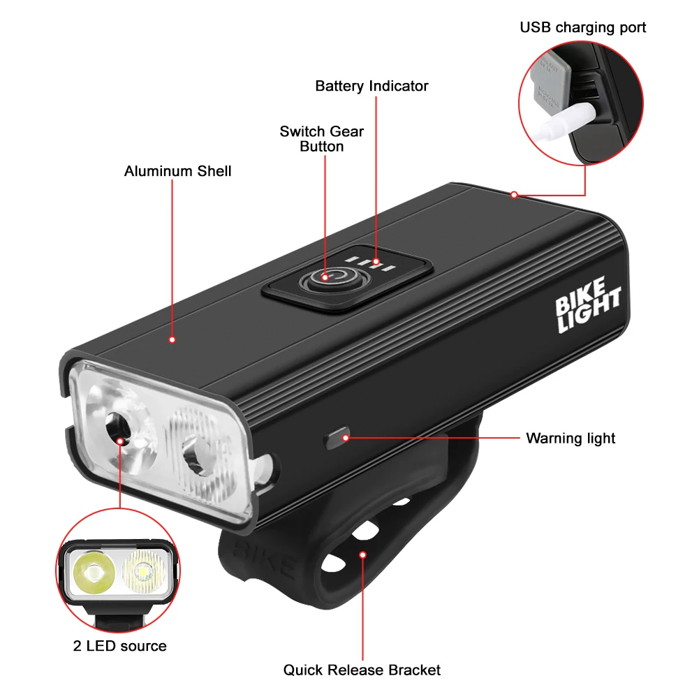 Luz LED frontal T6 para bicicleta de montaña, lámpara recargable por USB de 4800mAh, 2500 lúmenes, accesorios para ciclismo