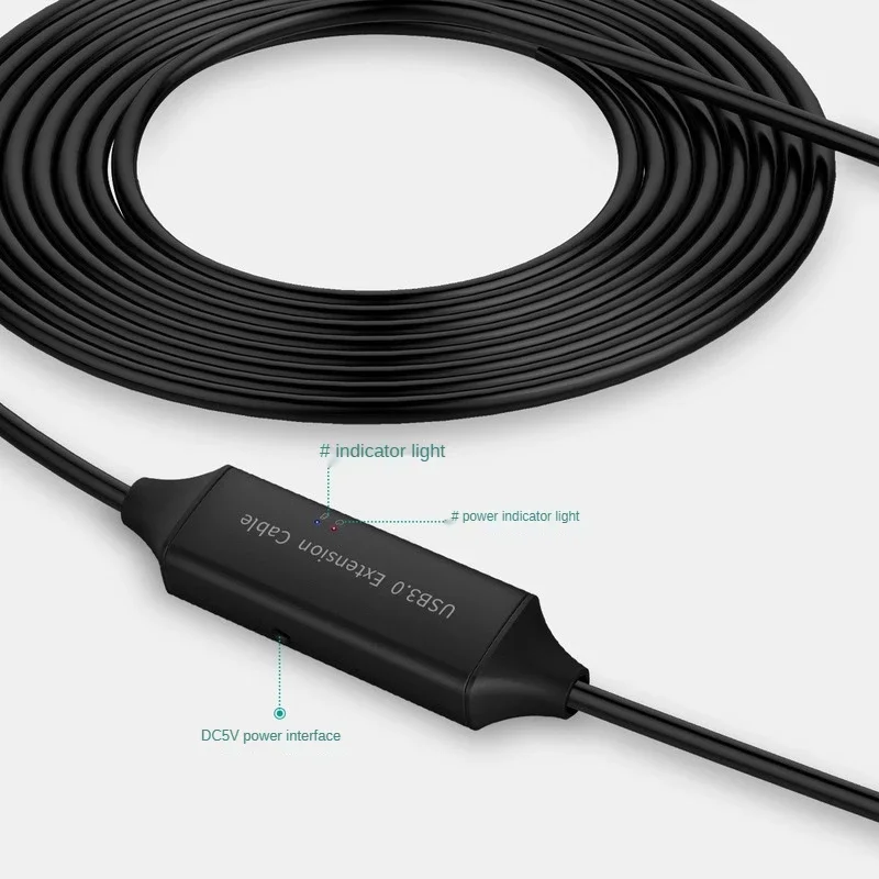 5m USB3.0 Data Extension Cable A Male To A Female 10m Extension Cable with Chip, External Power Supply, Suitable for Computer