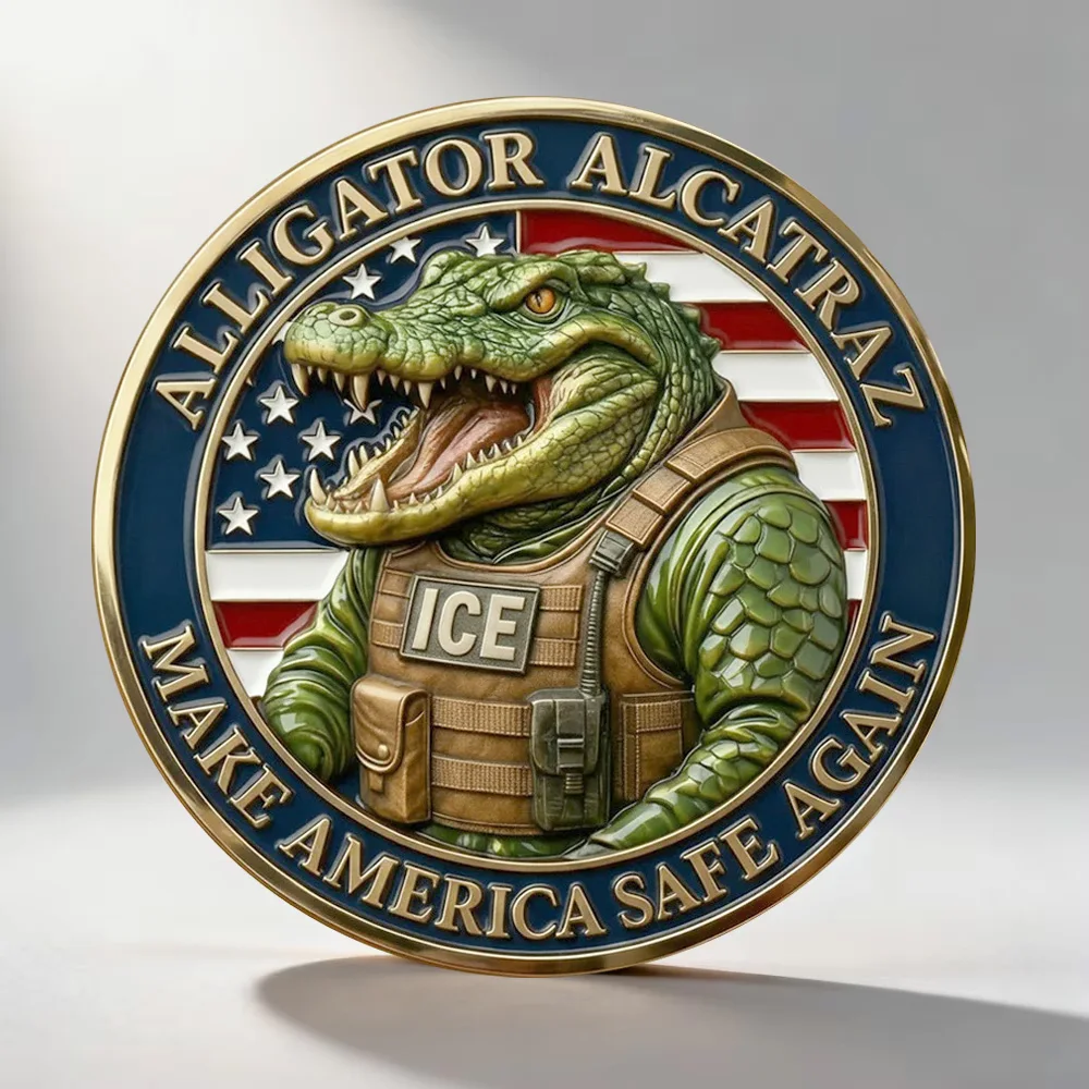 Double‑sided Alligator Alcatraz Challenge Coin ICE Agent & Prison Inmate Crocodile Pattern Gold‑Plated Commemorative Coin