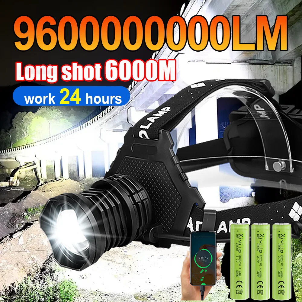 

2025 Самая мощная светодиодная фара, ультра яркий налобный фонарь, перезаряжаемый налобный фонарь, уличный налобный фонарь, рыбалка, туризм