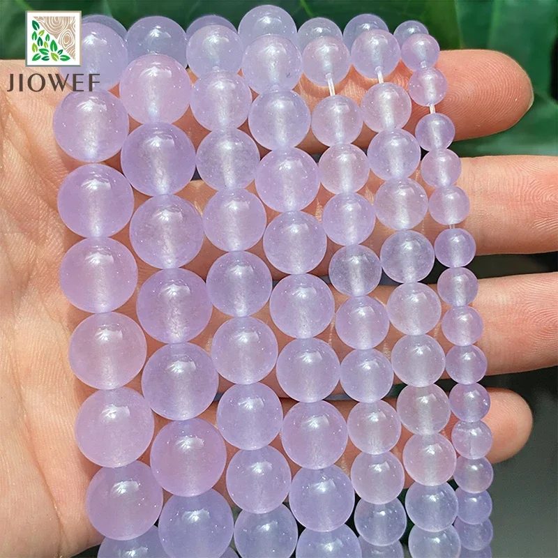 Natural Stone Light Purple Chalcedony Round Beads for Jewelry Making DIY Fashion Bracelet Necklace 15