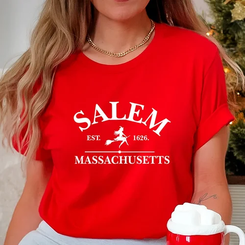 Y2k 미적인 여름 루즈 티셔츠, Salem Est 1626 Massachusetts 코튼, 여성 그래픽 티, 하라주쿠 빈티지 의류, 마녀 상의 