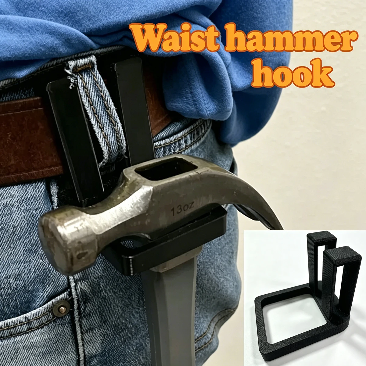 3D Printed Waist Hammer Hook, Portable Claw Hammer Storage Hook for Belts, Woodworking Construction Tool Portable Fastening Clip