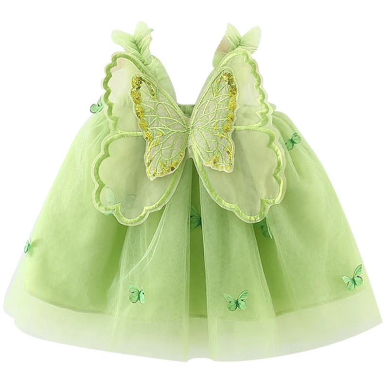 

Summer Baby Girl Outfits Korean Fashion Lace Mesh Butterfly Sleeveless Princess Dress Birthday Dresses Newborn Clothes BC638