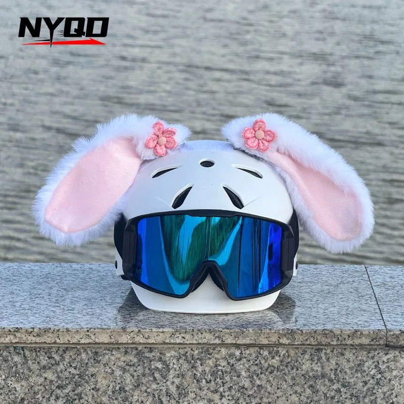 Motorcycle Riding Helmet Decorative Doll Bunny Cute Rabbit Ears Quick Removal Ski Helmet Universal Decorative Sticker Jewelry