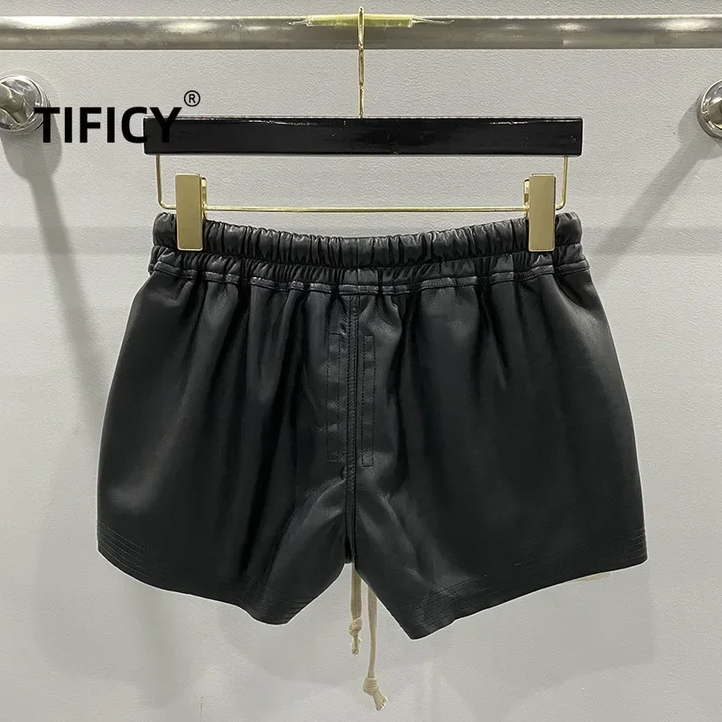 Women's Fashion Basic PU Leather Four Corner Pockets Comfortable Shorts New Versatile Black Short Pants