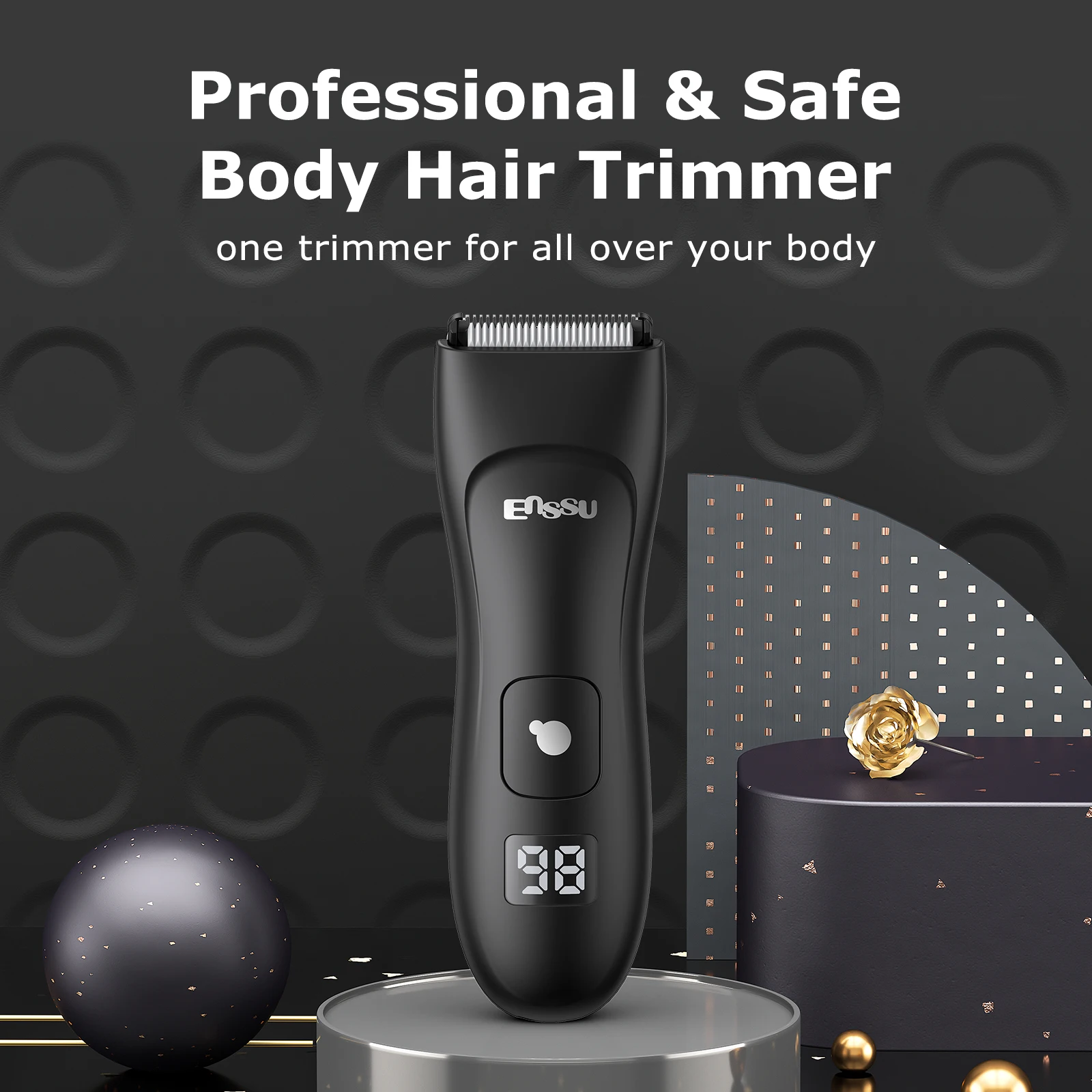 Enssu Mens Body Hair Trimmer Electric Shaver, Ceramic Blade, Waterproof Round Tip for Chest Beard Body Hair