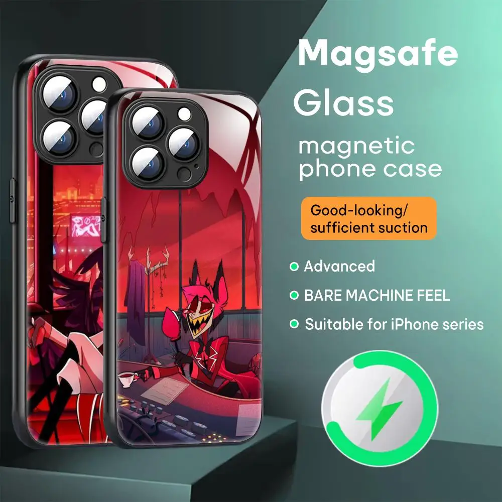 A-Hazbin h-Hotel-Alastor Phone Case For iPhone 15 14 13 12 11 X XR XS XSMAX 8 7 Plus Mini Pro Max Glass Magnetic Phone Case