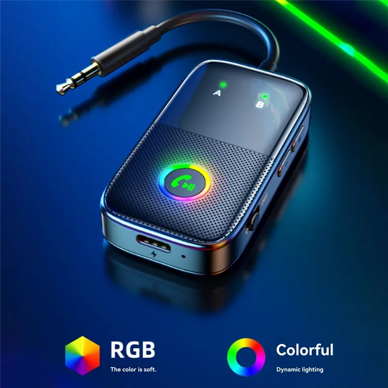 【뜨거운 판매 항목】 수신기 송신기 Bluetooth 5.4 3.5Mm AUX RGB 무선 오디오 어댑터 스피커 PC TV 자동차 오디오