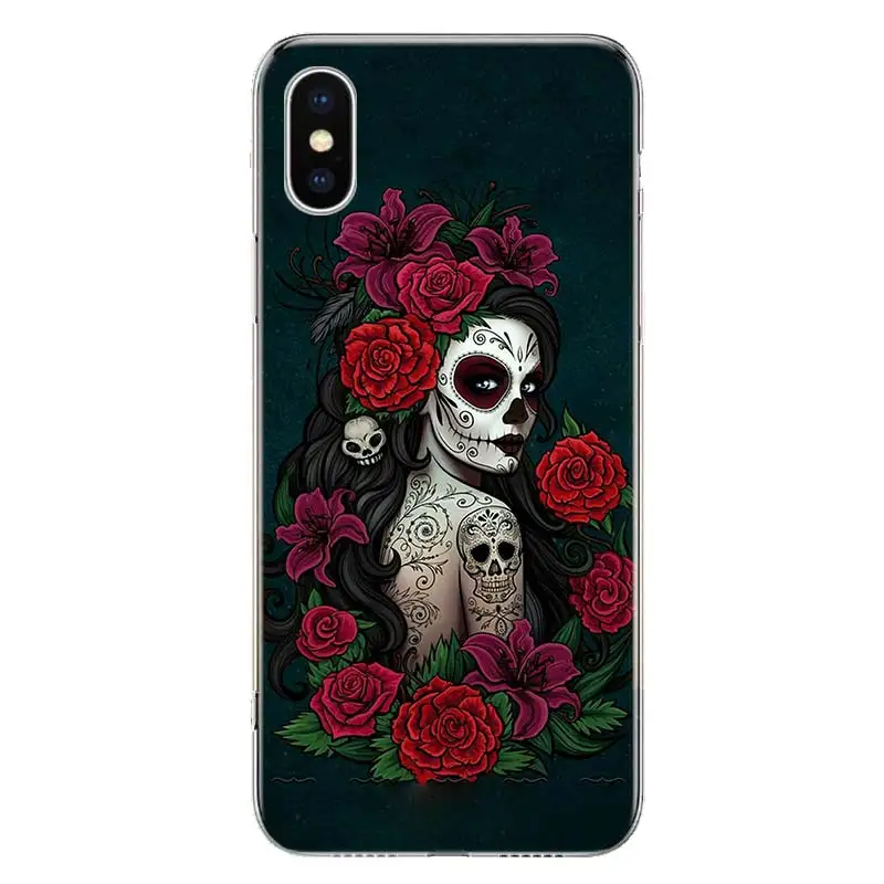 Floral Sugar Skull Phone Case For Apple iphone 16 15 14 13 12 11 Pro Max SE X XS XR 7 + 8 Plus Print Soft Cover Fundas 15 + 14 1