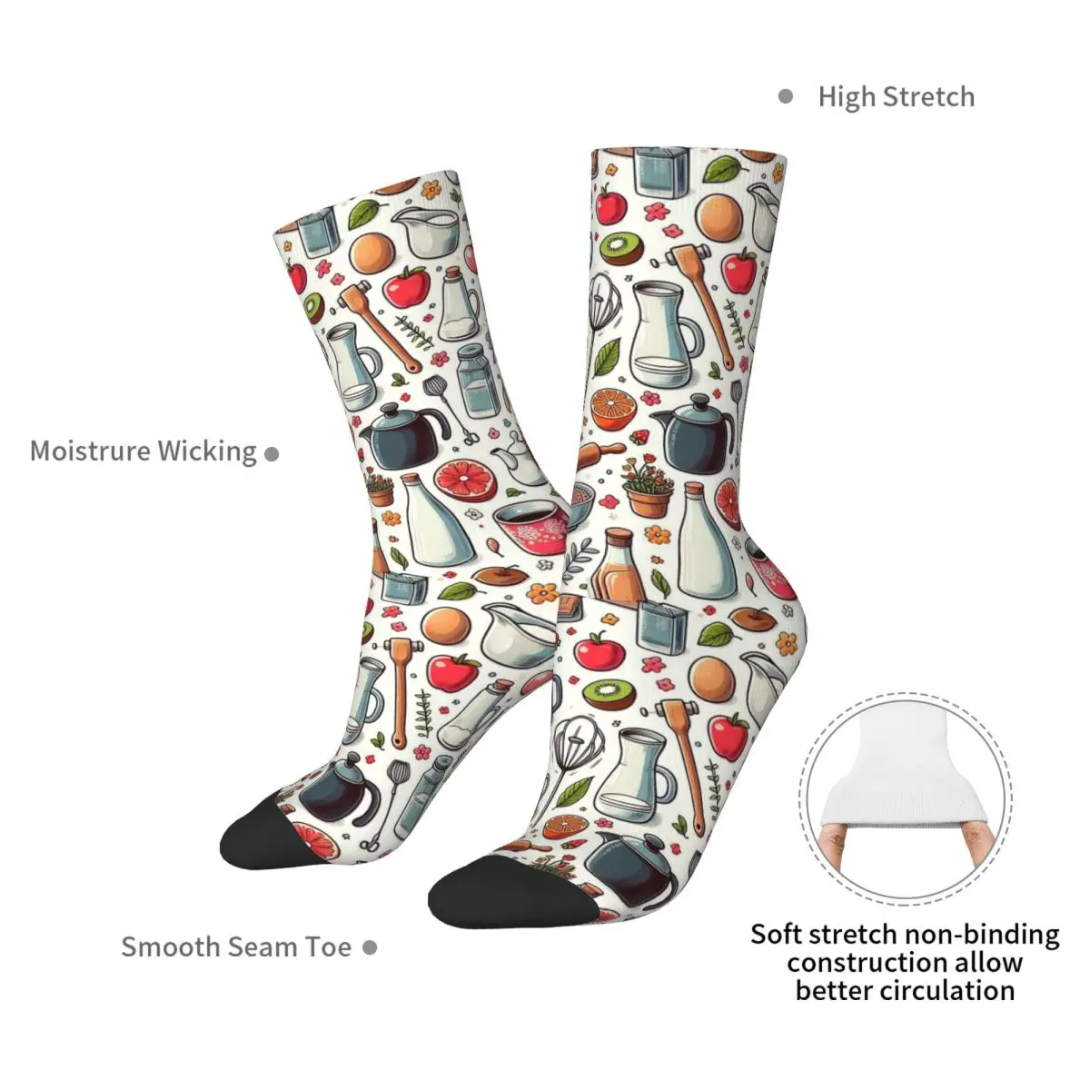 Seamless Pattern Of Kitchen Items Pattern Socks Harajuku Super Soft Stockings All Season Long Socks for Unisex Birthday Present