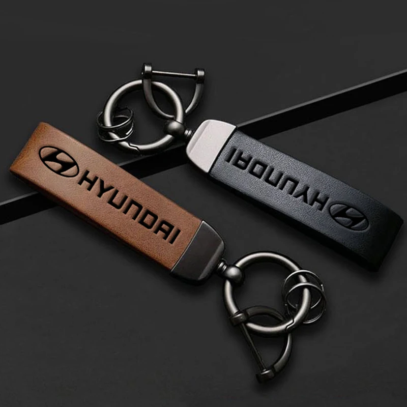 Car Key Rings Leather Auto Logo Keychain Accessories For Hyundai Palisade Bayon Tucson Inster NEXO Creta i30 i20 i10 Grandeur