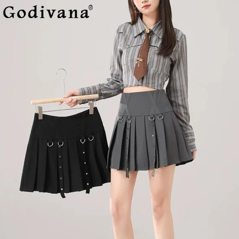 

Summer New Fashion High Waist A-line Solid Color Pleated Skirt Women Sexy Sweet Cool Korean Age-reducing Versatile Short Skirts