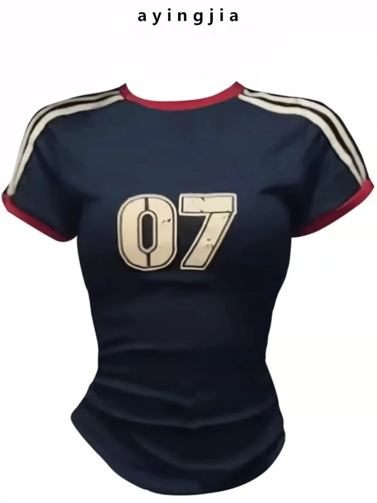 

Американская футболка Slim Fit с коротким рукавом, в полоску, с цифровым принтом, женская летняя повседневная одежда с круглым вырезом