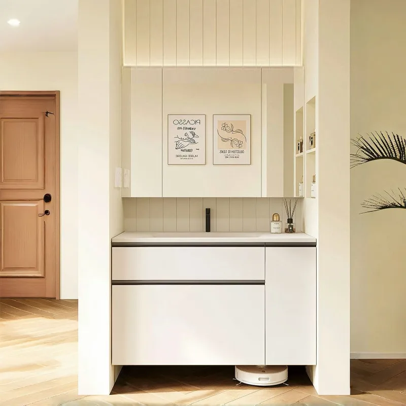 Storage Bathroom Cabinet Washbasin Cabinet Mother Pumping Ceramic Integrated Basin Smart Mirror Cabinet