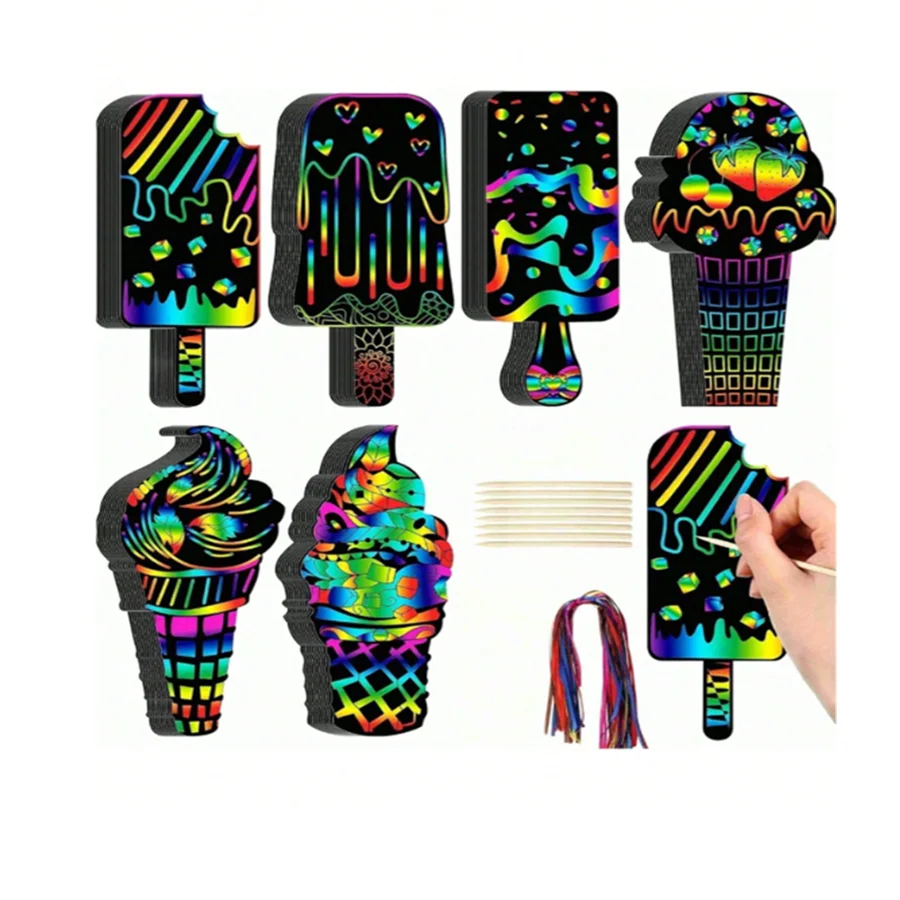 

48 шт. креативных деревянных заготовок в форме мороженого, ручной работы, расписываемых, неокрашенные деревянные фигурки в форме мороженого для поделок, заготовки для творчества