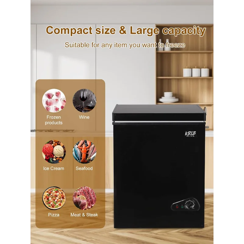 Mini congelatore orizzontale da 3,5 piedi Cu.Ft 7 marce con controllo della temperatura Congelatore compatto con porta aperta superiore e cestino portaoggetti rimovibile